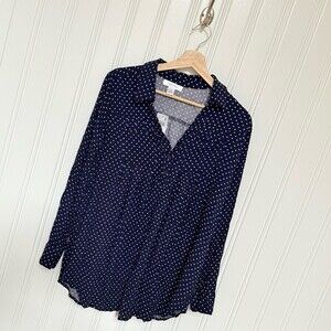 MOTHERHOOD MATERNITY navy Blue Polka Dot 1/2 Button Pullover Top